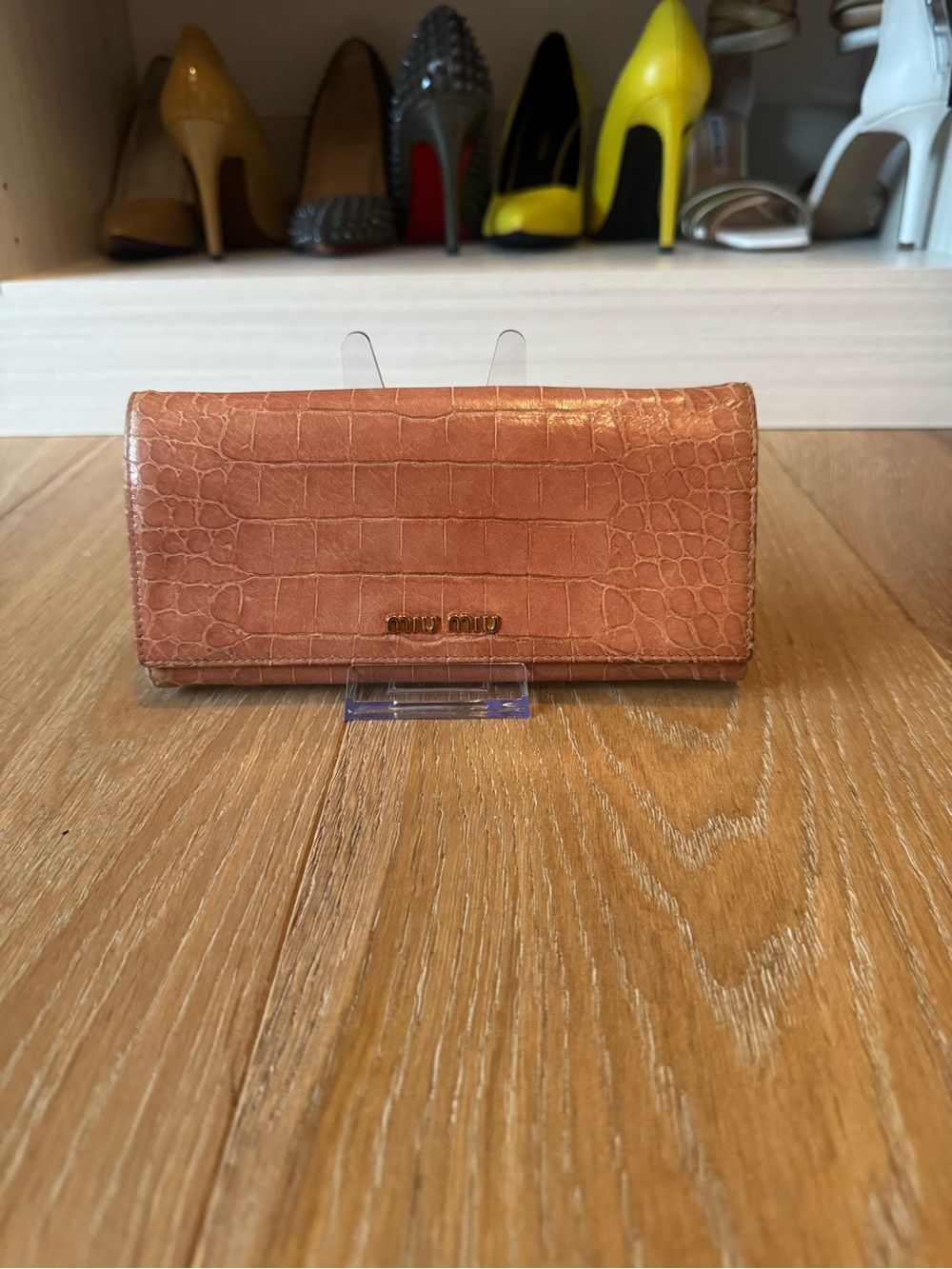 Miu Miu Croc-Embossed Leather Wallet in Brown